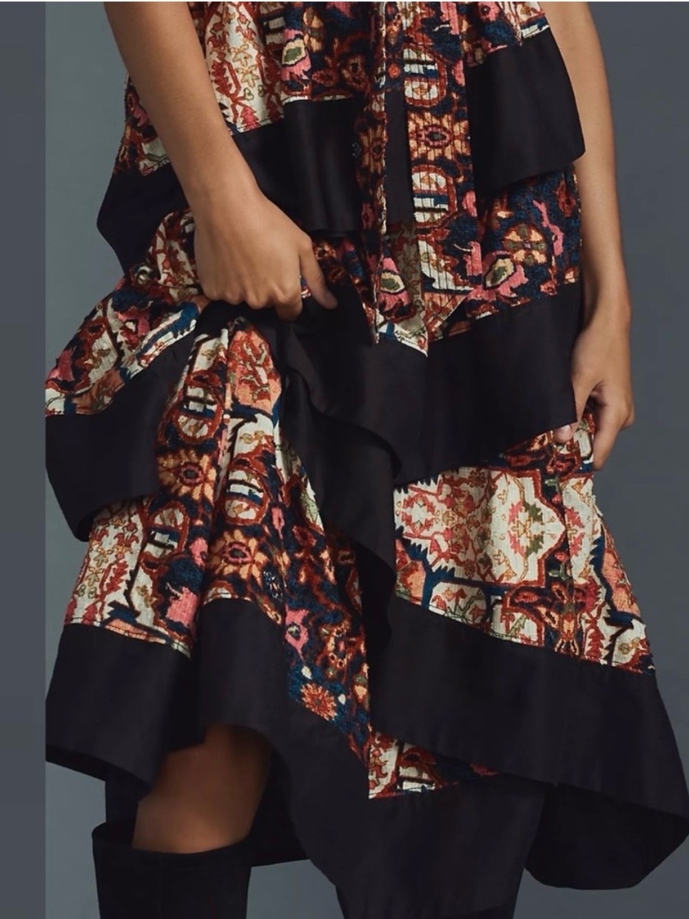 Anthropologie Square-Neck Printed Tiered Midi Dress with tiered skirt, M. - Picture 4 of 11